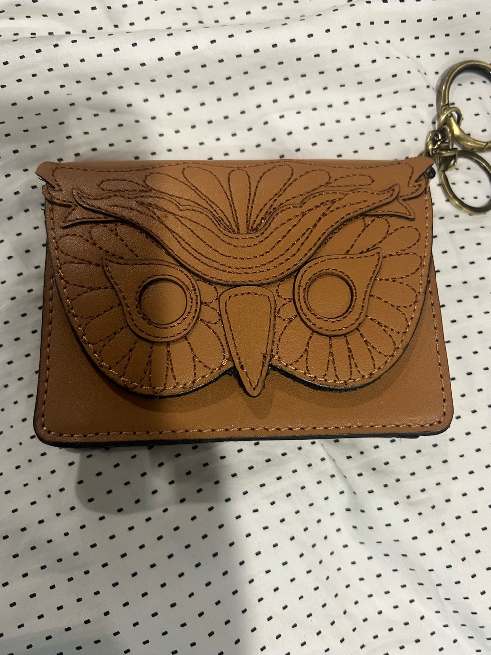 Patricia Nash Tan Owl Embossed Leather Card Pouch with Keyring